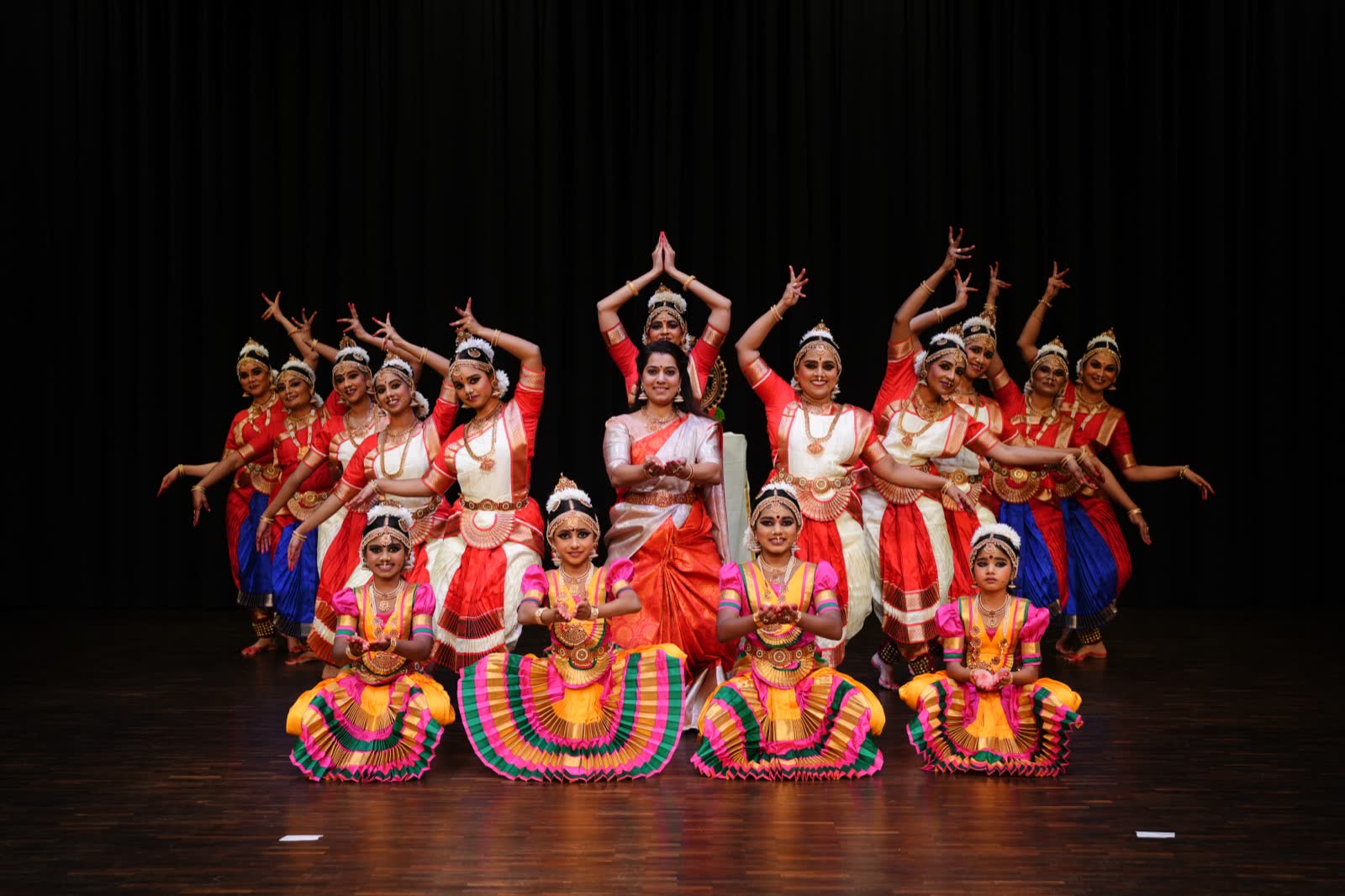 Navarasa students performing Bharatanatyam together on stage