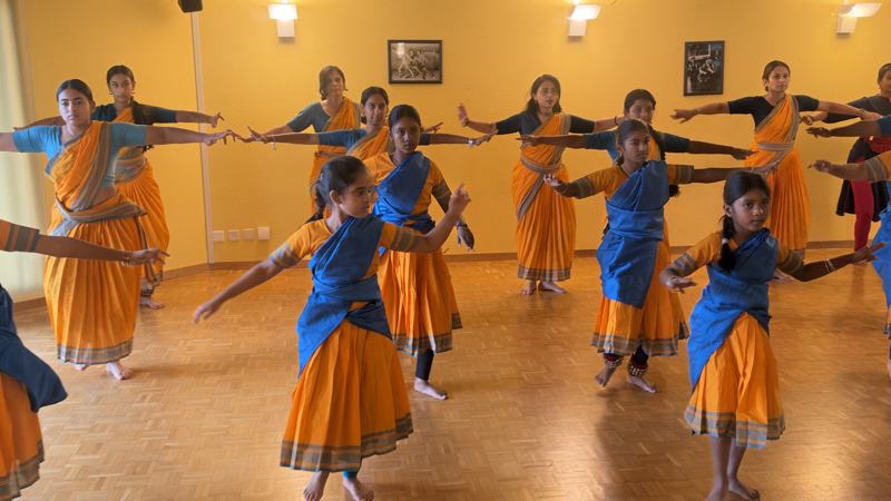 Students performing a step together